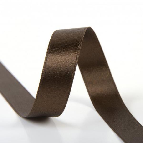 Satinband 15 mm in Dunkelbraun auf der Rolle, glänzende Oberfläche